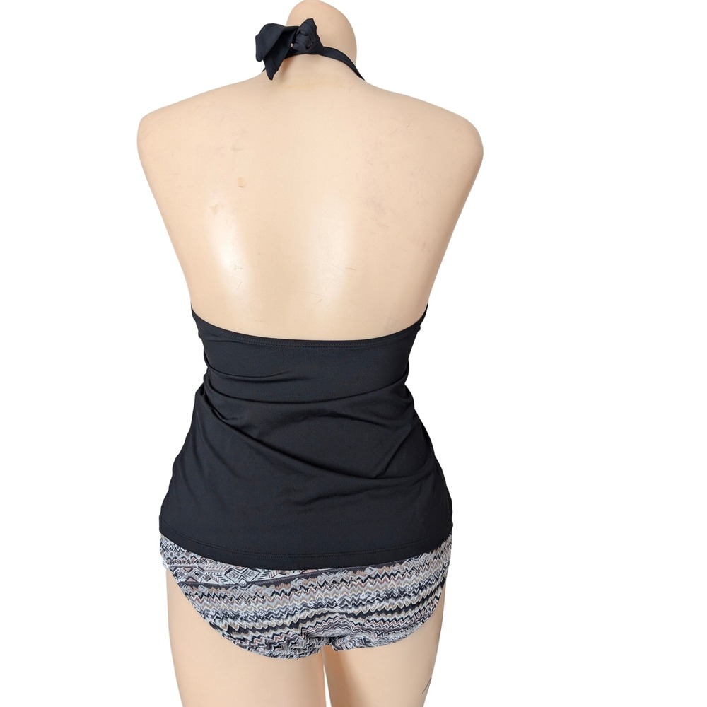 Athleta Halter Tankini Swimsuit Small Black 2 Piece Built In Cups Empire Waist - Picture 2 of 8